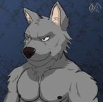  anthro blue_eyes canine daxx0r fur grey_fur invalid_tag male mammal muscles sabre smile solo wolf 