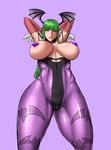  1girl arm_up breasts capcom green_hair head_wings large_breasts ml morrigan_aensland vampire_(game) wings 