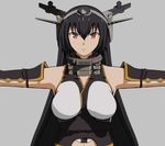  3d bad_id bad_pixiv_id black_hair breasts brown_eyes expressionless grey_background headgear kantai_collection large_breasts long_hair looking_at_viewer mumumu_(atama07237029) nagato_(kantai_collection) outstretched_arms simple_background sleeveless solo spread_arms symmetry upper_body very_long_hair 