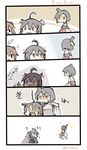  3girls 5koma ? ahoge bare_shoulders black_hair black_serafuku brown_hair comic crying detached_sleeves expressive_hair hair_flaps hair_ornament hair_pull hand_wave japanese_clothes kantai_collection kneeling konno_akikaze multiple_girls nontraditional_miko red_eyes school_uniform serafuku shaded_face shigure_(kantai_collection) short_hair skirt translated twitter_username yamashiro_(kantai_collection) yukikaze_(kantai_collection) 