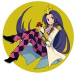  crossed_legs flower kaitou_joker kaitou_spade l_hakase long_hair looking_at_viewer lowres male_focus purple_eyes purple_hair rose simple_background sitting solo very_long_hair 