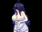  1girl ahoge areola_slip areolae bare_shoulders blue_hair breasts female large_breasts long_hair open_mouth original plump solo standing toki_(tokinokogiri) very_long_hair wide_hips 