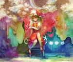  absurdres adapted_costume ascot blonde_hair bow bug butterfly chair flandre_scarlet floral_print hat hat_bow highres hogecomhoge insect mob_cap no_wings ponytail puffy_sleeves red_eyes shirt short_hair short_sleeves side_ponytail sitting skirt skirt_set solo touhou vest 