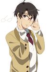  aldnoah.zero brown_eyes brown_hair gacho glasses kaizuka_inaho male_focus necktie school_uniform sweater_vest uniform 