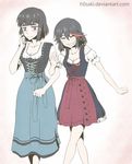  alternate_hairstyle blue_eyes dirndl german_clothes h0saki height_difference kill_la_kill kiryuuin_satsuki long_hair matoi_ryuuko multiple_girls oktoberfest senketsu short_hair smile 