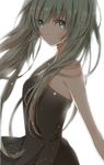  back backlighting bad_id bad_pixiv_id bare_arms bare_shoulders black_dress blue_eyes dress hatsune_miku hiro_(hirohiro31) long_hair silver_hair solo strapless strapless_dress twintails very_long_hair vocaloid 