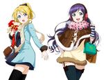  :d :o arm_warmers artist_request ayase_eli bag black_legwear blonde_hair blue_eyes blush bow capelet dress earmuffs fur_trim garter_straps gift gift_bag green_eyes hair_bow handbag holding holding_bag holding_gift jacket long_hair long_sleeves love_live! love_live!_school_idol_festival love_live!_school_idol_project multiple_girls official_art open_clothes open_jacket open_mouth ponytail purple_hair scarf shopping_bag short_hair sleeve_tug smile star star_print striped striped_dress thighhighs third-party_edit toujou_nozomi transparent_background 