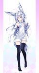  animal_ears antenna_hair blue_eyes detached_sleeves highres kentairui long_hair mitsuha_(kentairui) original sleeves_past_wrists solo tail thighhighs white_hair zettai_ryouiki 