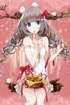  bad_id bad_pixiv_id basket bird blue_eyes bow braid dress finger_to_mouth hair_bow horns log nail_polish original ribbon shirako_miso silver_hair sitting solo twin_braids 