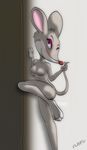  areola blush breasts doorway eyeshadow female geronimo_stilton hi_res makeup mammal miniferu mouse nipples nude one_eye_closed pose rodent shaded solo thea_stilton wink 