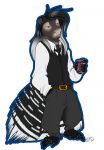  5_fingers 5_toes anthro barefoot bedroom_eyes belt beverage_can biped black_claws black_fur black_tail claws clothed clothing crested_porcupine digital_drawing_(artwork) digital_media_(artwork) dress_shirt eyelashes fluffy fluffy_tail front_view full-length_portrait fully_clothed fur grey_fur grey_hair hair half-closed_eyes hand_in_pocket hi_res holding_can holding_object hystricid keroa long_claws looking_aside male mammal marl2017 marlowe_(darknessiszero) multicolored_fur multicolored_hair necktie outline pants pepsi porcupine portrait rodent seductive shirt signature simple_background snout solo spines standing toe_claws toes two_tone_fur two_tone_hair two_tone_tail vest white_background white_fur white_hair white_tail 