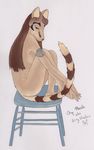  anthro breasts feline female hair jewelry mammal nude plain_background ringshadow ringtail ringtailed_cat side_boob sitting traditional_media_(artwork) 