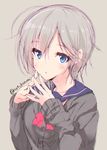  anastasia_(idolmaster) bad_id bad_pixiv_id blue_eyes blush hands_together idolmaster idolmaster_cinderella_girls looking_at_viewer noto_kurumi school_uniform short_hair silver_hair sketch sleeves_past_wrists solo 