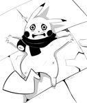  2014 black_and_white hi_res looking_at_viewer male monochrome nintendo open_mouth pikachu pok&eacute;mon scarf shadow signature solo sweat tom_smith video_games 