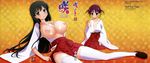  2girls areolae blush breasts highres iwato_kasumi large_breasts long_hair miko multiple_girls nipples nude_filter official_art open_mouth photoshop saki twintails usuzumi_hatsumi yellow_eyes 