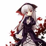  animal_ears cat_ears dress fang flower hairband head_tilt long_hair looking_at_viewer pale_skin pink_eyes purple_eyes rose rozen_maiden setins silver_hair smile solo suigintou 