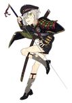  armor cape dirty full_body green_eyes hair_flaps hat highres hotarumaru injury japanese_armor looking_at_viewer male_focus official_art ootachi parted_lips rururara sheath shoes shorts shoulder_armor sock_garters socks sode solo torn_clothes touken_ranbu transparent_background 