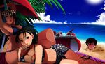  2girls alcohol armpits arms_up bad_id bad_tumblr_id beach beer bikini black_hair black_sarong blue_eyes blue_sky blush breasts buried cleavage cloud crossover d-ryuu day eliza_(skullgirls) full-face_blush hairband ice kazama_jun large_breasts lipstick makeup mature miguel_caballero_rojo multiple_girls ocean outdoors polka_dot polka_dot_sarong sarong shiny shiny_skin short_hair sideboob skullgirls sky swimsuit tekken tiara 