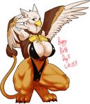  avian beak big_breasts breasts feathers female fur gryphon kazuhiro open_mouth solo wings 