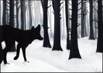  aseethe black_fur black_nose canine detailed_background digital_media_(artwork) feral forest fur mammal solo standing tree wolf 