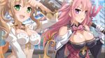  2girls blonde_hair breasts cleavage crop_top large_breasts multiple_girls pink_hair sakura_angels 