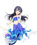 :o animal_print bandeau bangs bare_shoulders blue_hair blush brown_eyes circlet fish_print floral_print frills hair_between_eyes hand_on_own_chest jewelry long_hair looking_at_viewer love_live! love_live!_school_idol_festival love_live!_school_idol_project mermaid_costume midriff navel official_art open_mouth seashell shell solo sonoda_umi third-party_edit transparent_background wire_work 