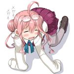  ahoge closed_eyes crawling dd_(ijigendd) eyewear_on_head glasses kantai_collection long_hair makigumo_(kantai_collection) megane_megane pantyhose pink_hair sleeves_past_fingers sleeves_past_wrists translated uniform 