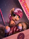  2015 amber_eyes bow candy_cane donuts doughnut dunkin_donuts equine fan_character female food frosting horn mammal micro my_little_pony snow snowing solo sprinkles unicorn yakovlev-vad 