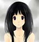  bare_shoulders black_hair chitanda_eru hyouka long_hair looking_at_viewer official_style purple_eyes rito453 