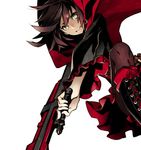  black_hair boots cross-laced_footwear hood lace-up_boots md5_mismatch miwa_shirou ruby_rose rwby short_hair solo yellow_eyes 