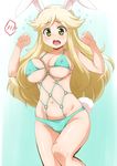  animal_ears bikini blonde_hair blush breasts bunny_ears bunny_tail covered_nipples dog_days green_eyes harness large_breasts long_hair navel open_mouth solo swimsuit tail vert_farbreton 