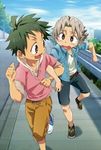  2boys child green_hair kiriya_gymno lowres male_focus multiple_boys nekoyama_saburo okumura_shintarou outside running school_boys! 