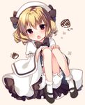  blonde_hair bloomers blush bobby_socks chestnut_mouth dress drill_hair full_body hat looking_at_viewer luna_child mary_janes morinaga_kobato open_mouth red_eyes shoes short_hair simple_background sketch socks solo touhou underwear white_legwear 