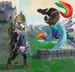  2015 avian dimfann duo equine female feral friendship_is_magic gilda_(mlp) gryphon gun mammal my_little_pony pegasus rainbow_dash_(mlp) ranged_weapon rifle weapon wings 