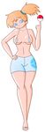  aqua_eyes bikini breasts crazy-cookie-baker full_body hand_on_hip holding holding_poke_ball kasumi_(pokemon) medium_breasts micro_bikini_top midriff navel orange_hair poke_ball poke_ball_(generic) poke_ball_print pokemon sandals short_shorts shorts side_ponytail simple_background standing swimsuit white_background 