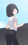  androgynous ass ass_focus black_hair bob_cut from_behind idolmaster idolmaster_side-m kagura_rei looking_back male_focus nagiichi smile solo 