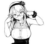  bare_shoulders dagashi_kashi glasses greyscale long_hair looking_at_viewer monochrome shidare_hotaru simple_background smile solo tsuda_nanafushi upper_body white_background 