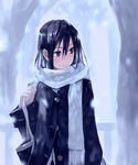  black_eyes black_hair blush bob_(biyonbiyon) coat hair_between_eyes long_hair original scarf snowing solo winter_clothes 