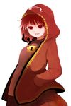  adapted_costume arano_oki dress hands_in_pockets hood hoodie kawashiro_mitori lock looking_at_viewer open_clothes open_hoodie open_mouth red_eyes red_hair shirt skirt skirt_set smile solo touhou twintails 