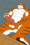  abs balls cum cumshot ecstasy erection feline krosbar_(artist) male mammal masturbation muscles orgasm penis solo standing tiger 