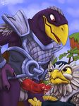  2015 anthro avian balls beak bird claws clothing cum duo erection lizardlars male male/male open_mouth penis sex skylanders 