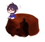  :3 bad_id bad_pixiv_id black_eyes blue_hair cake chibi chocolate chocolate_cake fondant_au_chocolat food ichiko_(dragn) japanese_clothes male_focus mikazuki_munechika miniboy simple_background sitting sketch solid_circle_eyes solo touken_ranbu white_background 