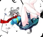  animal_ears capelet dowsing_rod dress grey_hair highres ikurauni jewelry long_sleeves mouse_ears mouse_tail nazrin open_mouth pendant red_eyes red_scarf scarf shirt shoes short_hair skirt smile solo tail touhou 