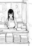  blush breasts cashier glasses greyscale huge_breasts kill_la_kill kiryuuin_satsuki long_hair monochrome nude solo tsuda_nanafushi 