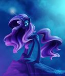  2014 blue_eyes blue_theme cutie_mark equine eyeshadow female friendship_is_magic glowing hair horn joellethenose long_hair magic makeup mammal my_little_pony nightmare_rarity_(mlp) purple_hair rarity_(mlp) rock slit_pupils solo sparkles unicorn 