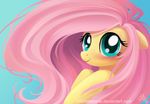  2013 blue_background blue_eyes blush equine female fluttershy_(mlp) friendship_is_magic hair joellethenose mammal my_little_pony pink_hair plain_background profile solo 