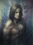  absurdres bad_id bad_pixiv_id dated futon_saru hair_down highres katana male_focus metal_gear_(series) metal_gear_rising:_revengeance no_beard samuel_rodrigues shirtless signature solo sweat sword weapon 