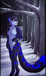  anthro black_fur breasts feline female flaredra fur mammal nude purple_eyes shade_bluesnow spots white_fur 