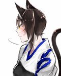  animal_ears brown_hair cat_ears cat_tail fang japanese_clothes kaga_(kantai_collection) kantai_collection kemonomimi_mode muneate shuu-0208 side_ponytail simple_background solo tail white_background yellow_eyes 