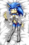  2015 bed big_breasts blue_fur breasts breathing camel_toe clothed clothing crossgender female fur green_eyes navel open_mouth panties sega shirt shoes skimpy socks sonic_(series) sonic_the_hedgehog tailzkim tan_fur teeth tongue underwear video_games 